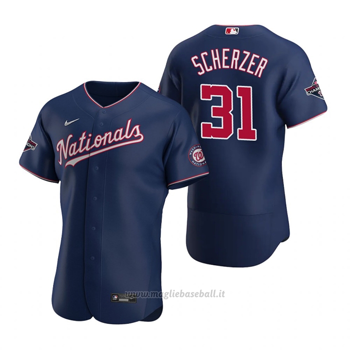 Maglia Baseball Uomo Washington Nationals Max Scherzer Autentico Replica Blu